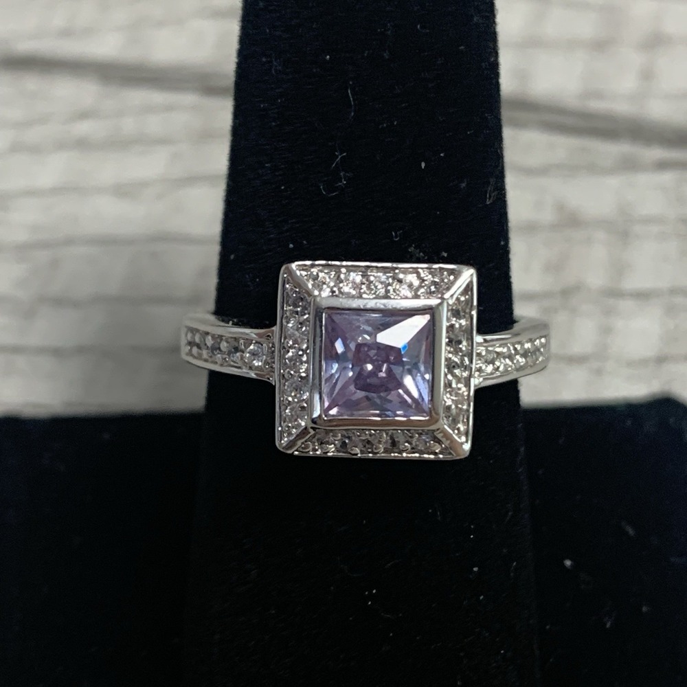 Lia Sophia "Dazzler" Square Halo Ring Lavender Cubic Zirconia Size 9